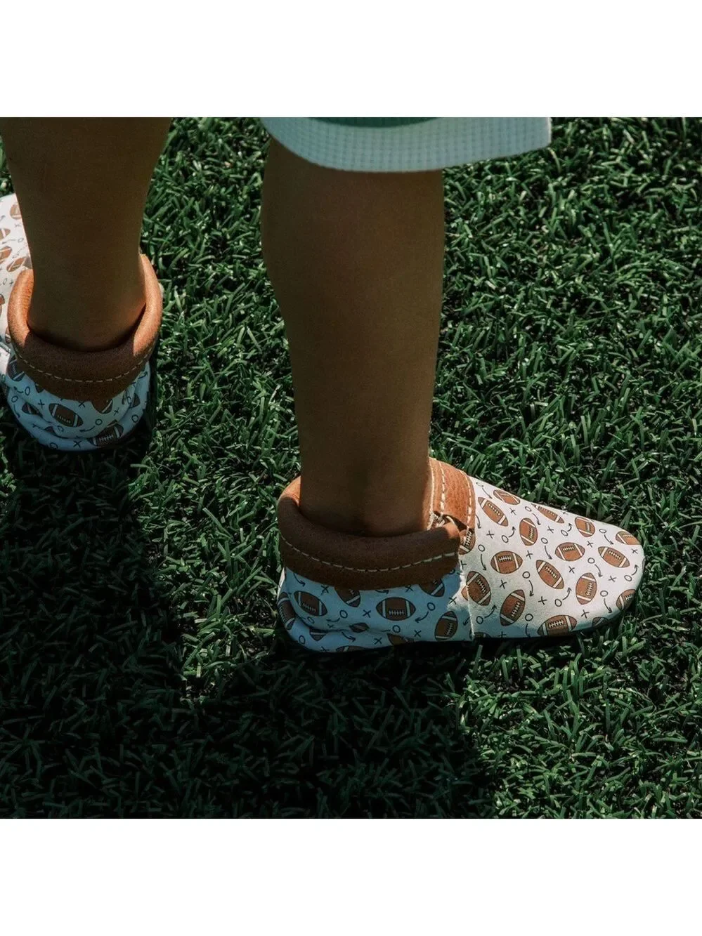 Freshly Picked Brown‎ and White Football Print Baby Shoes Size 3 NEVER WORN